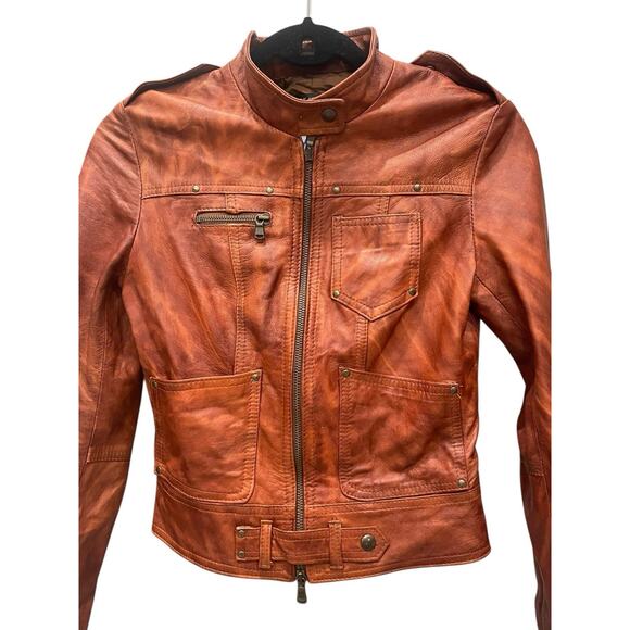 M&R MODA IN PELLE FIRENZE Leather Jacket SZ 42 Brown Made Italy - Picture 2 of 11